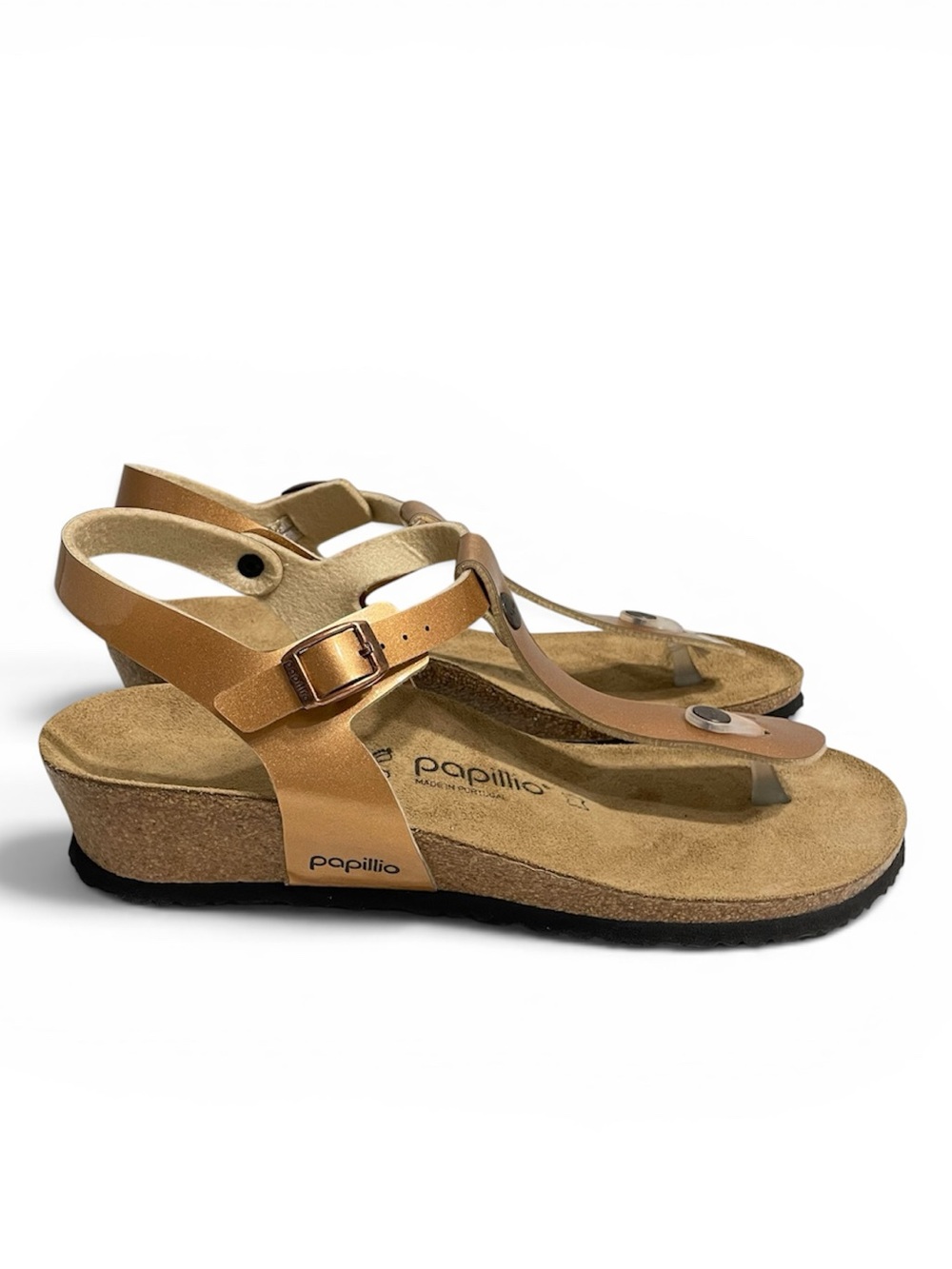 Papillio Birkenstock Ashley ankle strap thong sandals metallic light copper